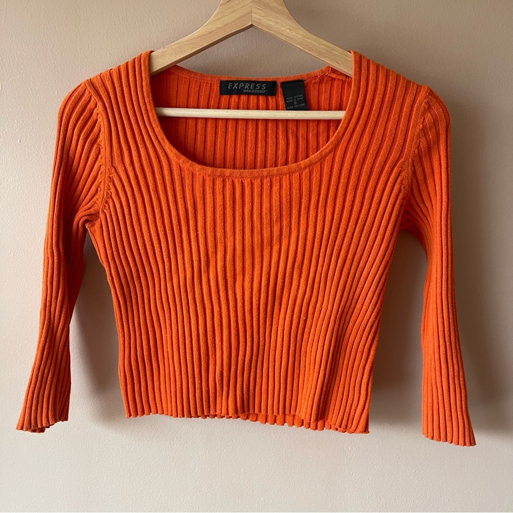 Y2K Orange Cut Off Cropped Sweater